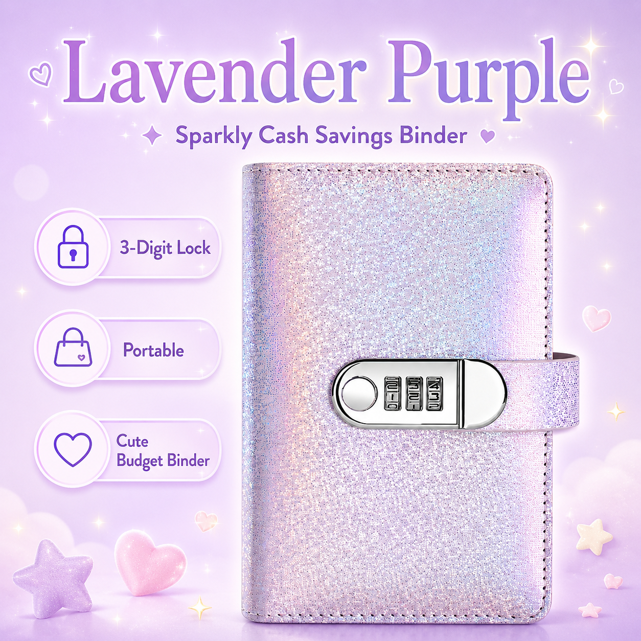 โจ SparkleLock Cash Savings Binder with 3-Digit Combination Lock โ 100-Page Cash Stuffing Budget Organizer for Savings Challenges, Money Goals & Gifts ๐
