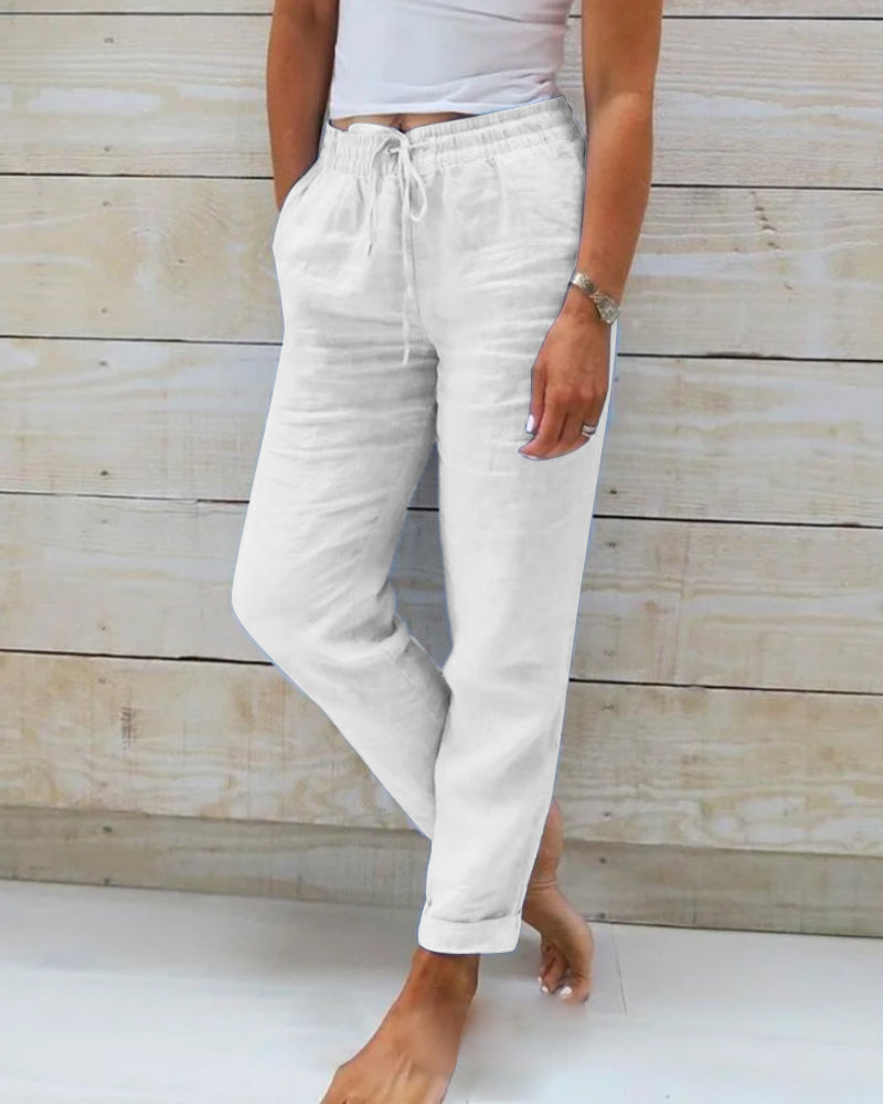 🌸LAST DAY SPECIAL PRICE: £11.99!!🌸Women's Elastic Waist Cotton Linen Casual Pants
