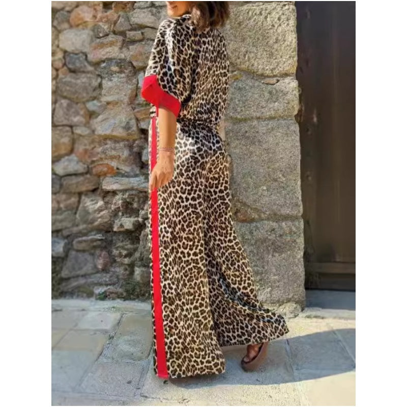 🌸Spring Hot Sale 50% OFF💐 Women's 2-Piece Leopard Print Outfit Button-Down Shirt & Wide-Leg Pants
