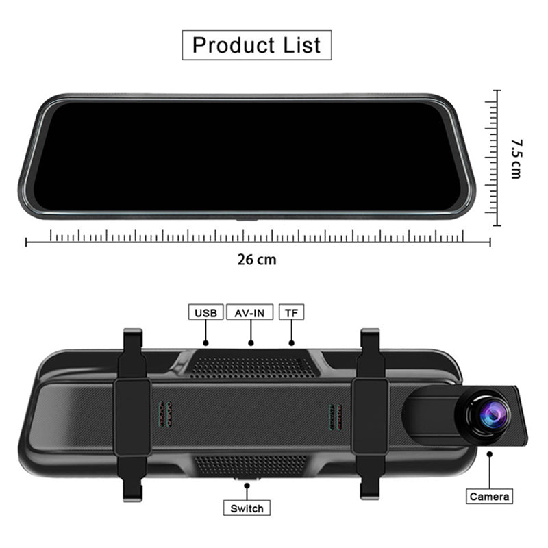 Touchscreen Dash Cam with Rearview Camera