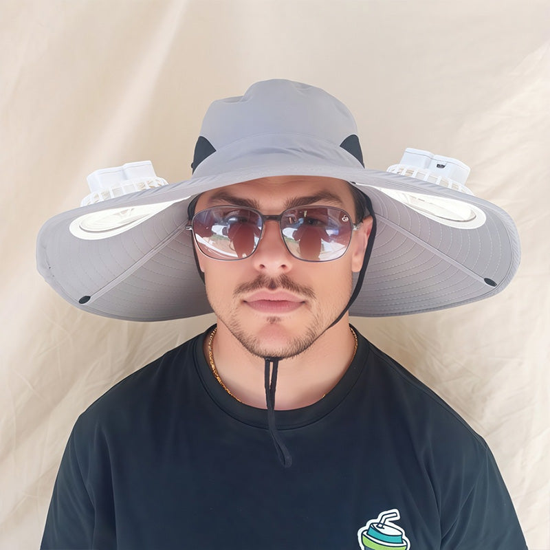 Outdoor Sun Hat with Dual Solar-Powered Fans