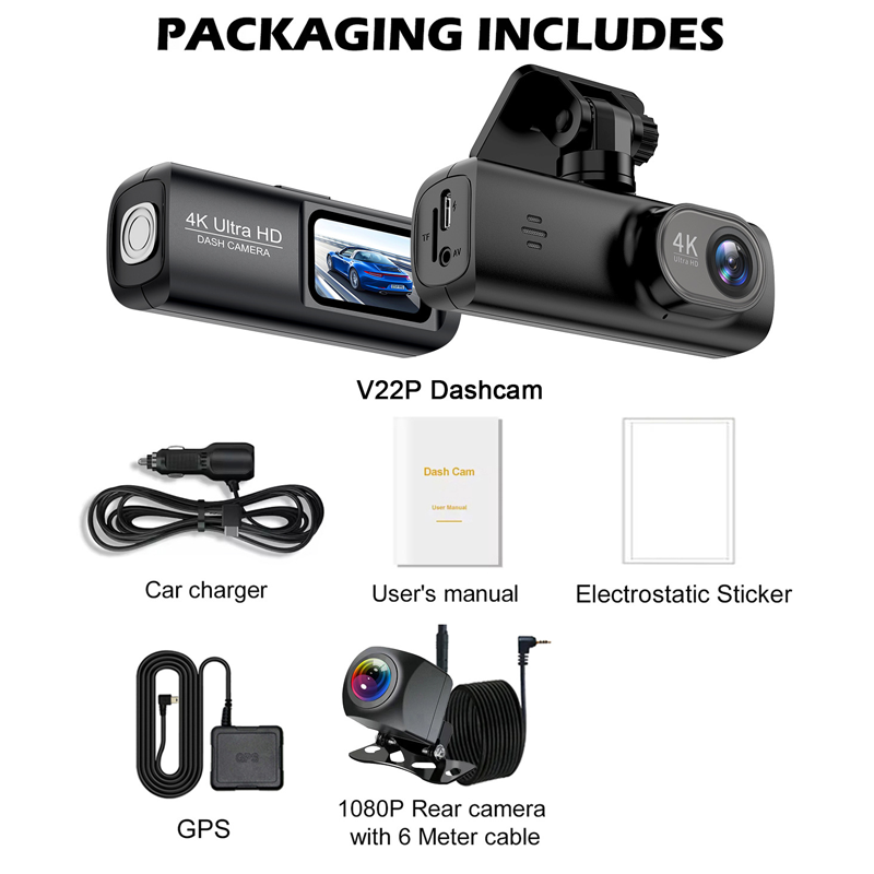 4K Dual Camera Dash Cam with GPS