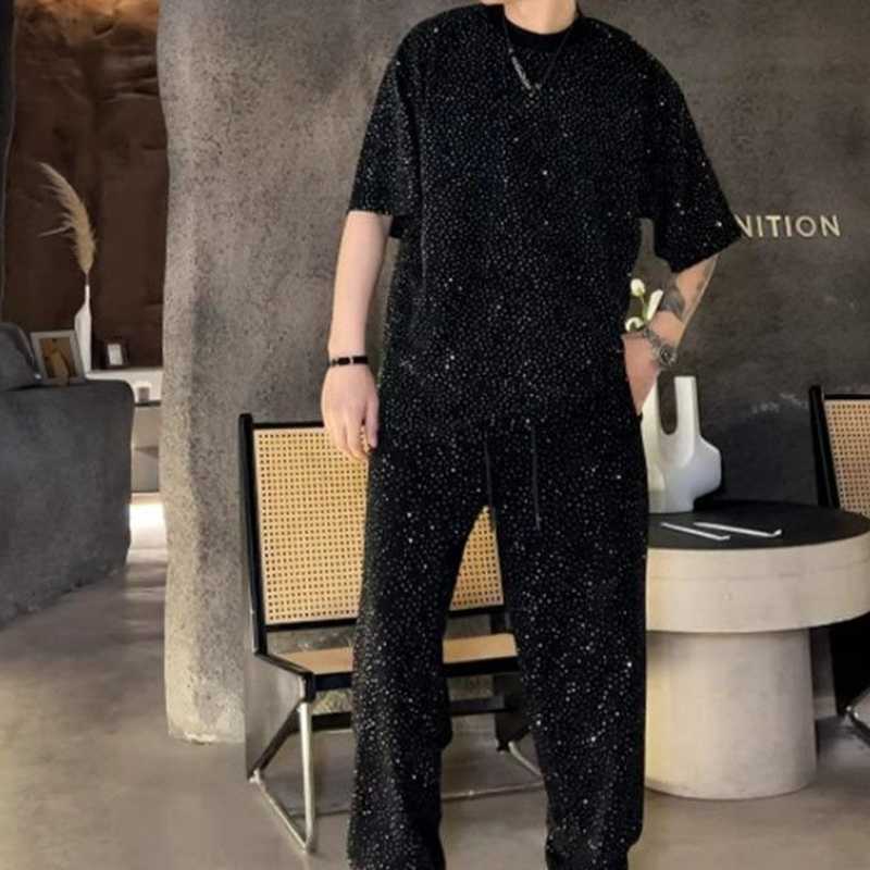 đ2025 brand new designâ¨Menâs Short Sleeve Top & Wide Leg Pants 2-Piece Set