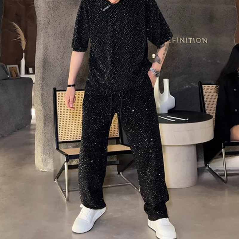 đ2025 brand new designâ¨Menâs Short Sleeve Top & Wide Leg Pants 2-Piece Set
