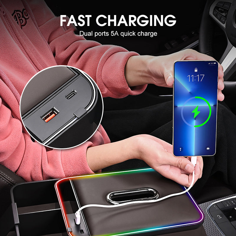 🔥2025 HOT SALE --50% OFF🔥Armrest Storage Box with LED Ambient Lighting