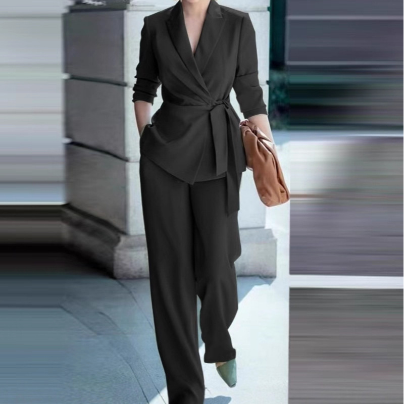 ๐ 60% OFF! ๐ Women's Elegant Tie-Waist Blazer & Wide-Leg Pants Suit Set โ Flattering Silhouette, Breathable Fabric & Effortless Versatility โจ๐