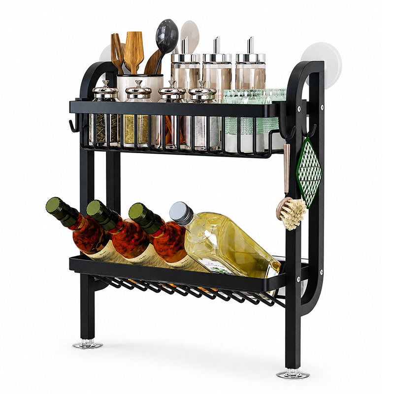 Slim Wall-Mounted Spice Organizer Drill-Free Carbon Steel Kitchen Countertop Storage Rack