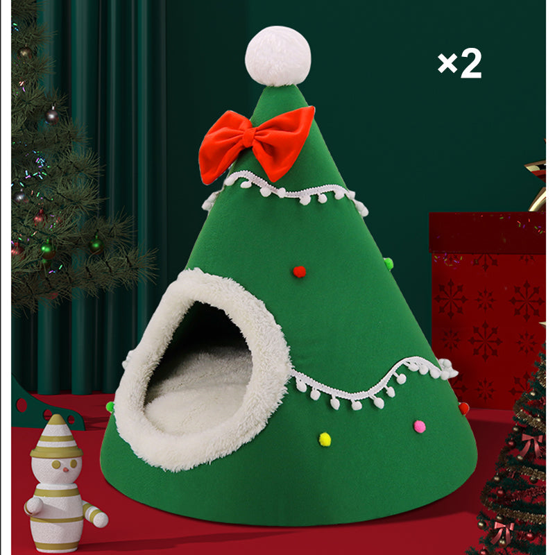 Semi-Enclosed Christmas Pet Bed Cave