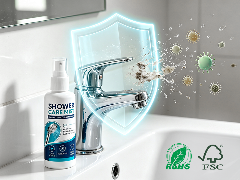 Limescale remover on bathroom surface