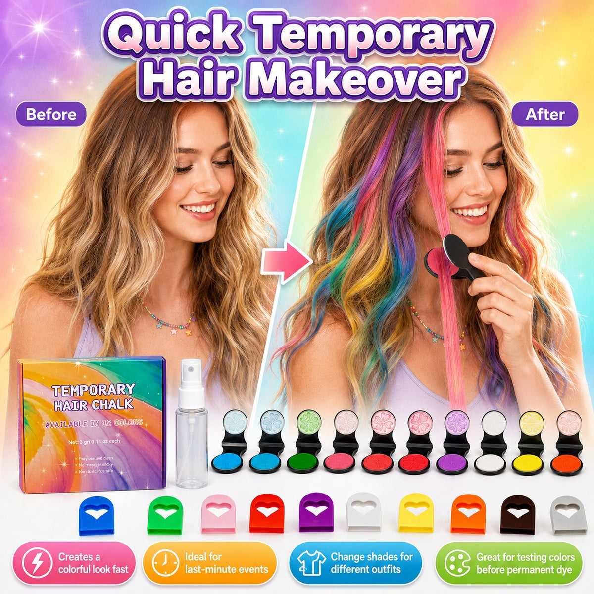 🎁2026 New Arrivals 50% OFF💥12-Color Temporary Hair Chalk Applicator Set