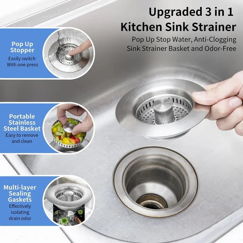 💧BUY 3 GET 1 FREE💧LAST DAY 60% OFF-Upgraded 3 in 1 Kitchen Sink Drain Strainer