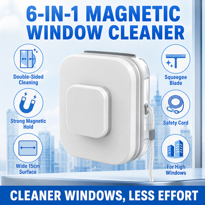 🥳2026 HOT SALE🥳💞50K+ SOLD! ⚡ 50% OFF! 6‑in‑1 Magnetic Glass Cleaner – 30% wider cleaning area, perfect for high‑rise windows. Dual pads + squeegee – flawless results from the first pass! 🪣🪟