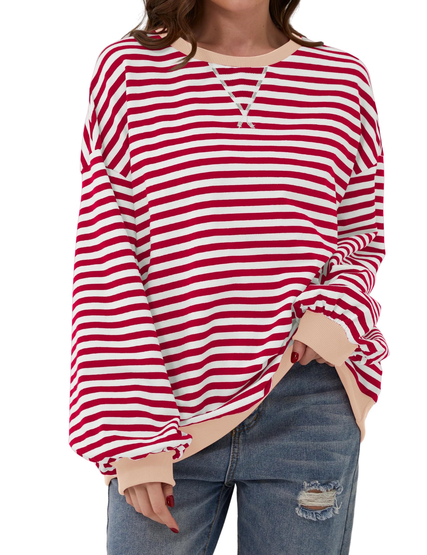 🎁 Hot Sale 49% OFF 🔥Women's Oversized Striped Long Sleeve Pullover