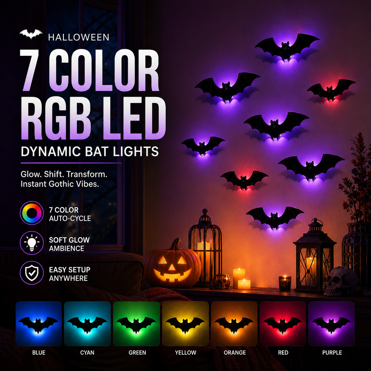 🎃FLASH SALE🎃 3D Bat Decor Stickers Set – 48–128PCS, Reusable, Easy Apply & Remove – Spooky Halloween Vibes! 🦇✨