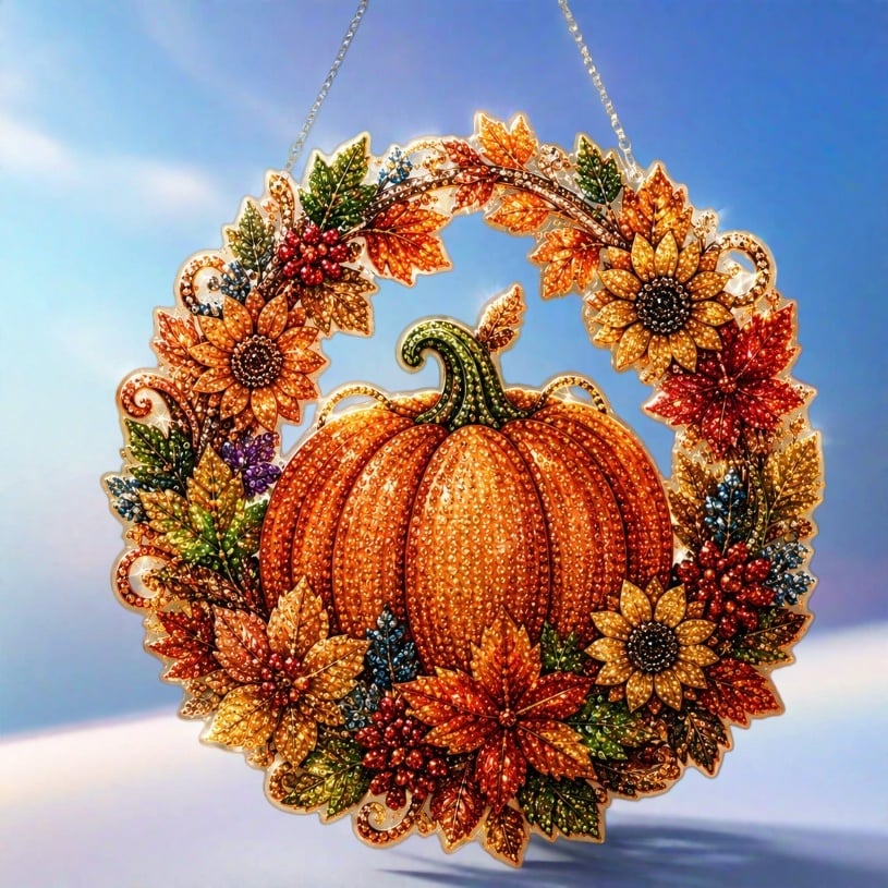 🥳2026 BESTSELLER🥳 Pumpkin Diamond Painting Wreath – Complete DIY Kit, High-Gloss Resin – Wreath Design – Calming Craft & Stunning Decor! 🛡️💨