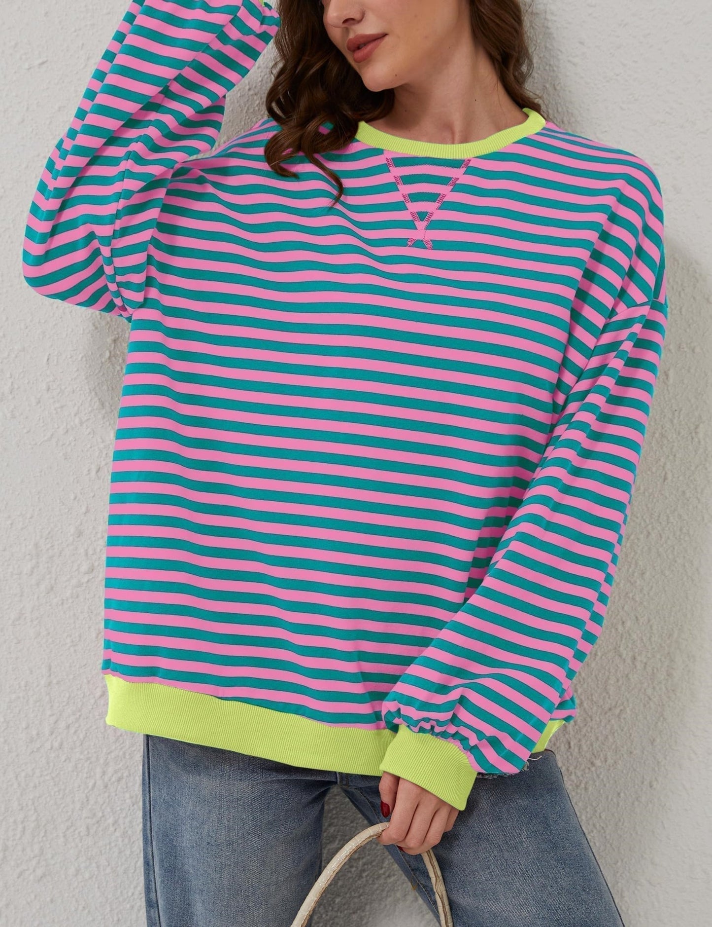 🎁 Hot Sale 49% OFF 🔥Women's Oversized Striped Long Sleeve Pullover