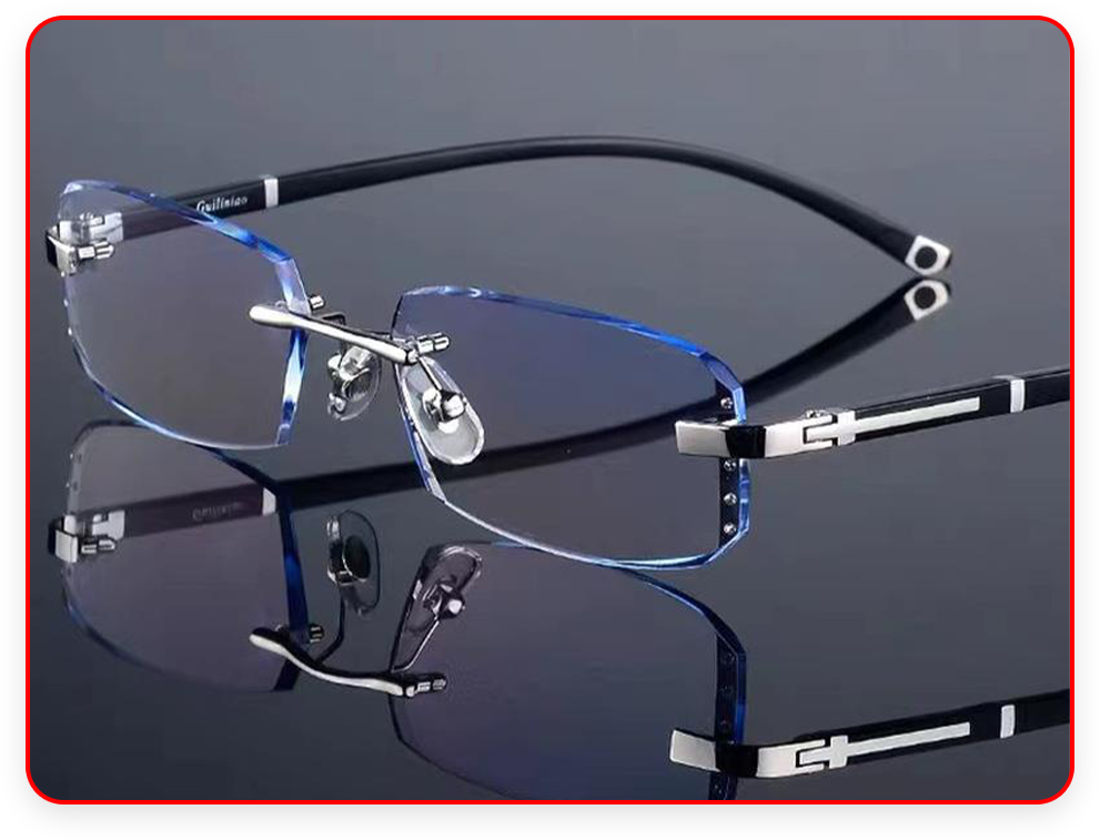 🔥Ultra-lightweight rimless reading glasses with diamond-cut lenses.