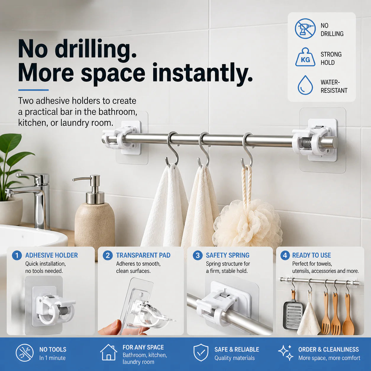 🔥Nail-Free Adjustable Curtain Rod Hooks