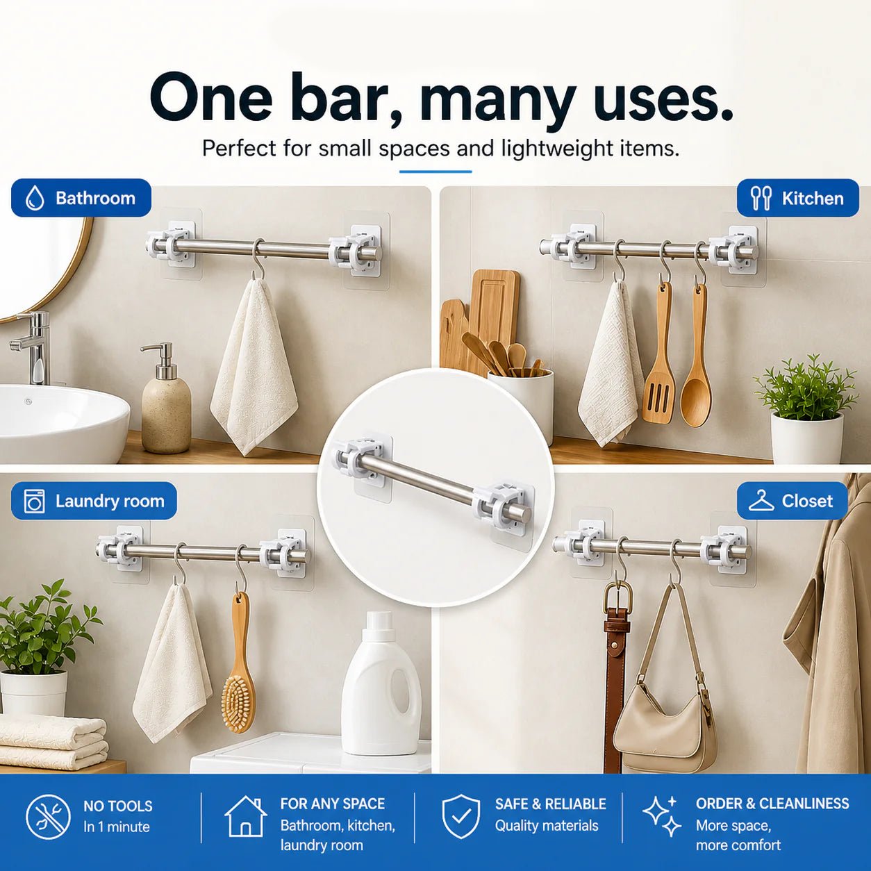 🔥Nail-Free Adjustable Curtain Rod Hooks