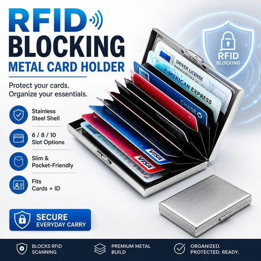 💰 Price Drop! RFID-blocking card holder – stainless steel, slim design, 3 capacities. 📇✨