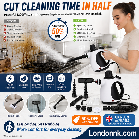 ⏰50% OFF – LAST CHANCE⏰ Handheld Pressurized Steam Cleaner Kit – 1200W Fast Heat – 10-Piece Set – Kills Germs, Eliminates Grease – Chemical-Free! 🔥