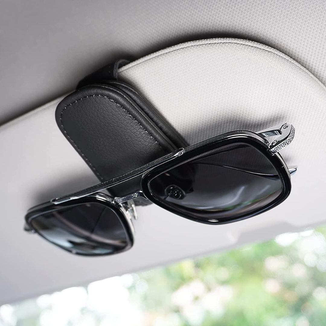 🕶️Magnetic Leather Sunglasses Holder🕶️ – Sun Visor Clip with Multi-Function Storage – Ideal for Glasses, Pens & Cards ⚡