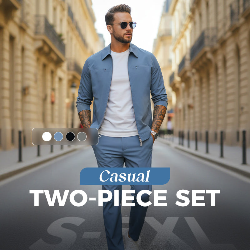 Men’s Casual Solid Color 2-Piece Set – Jacket & Pants