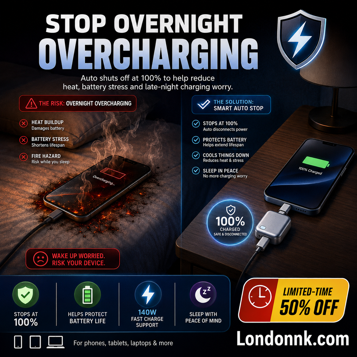 ⏳Limited-time 50% off⏰Protect Your Battery While You Sleep — Smart Auto Shut-Off at 100% Charge🛡️🔋