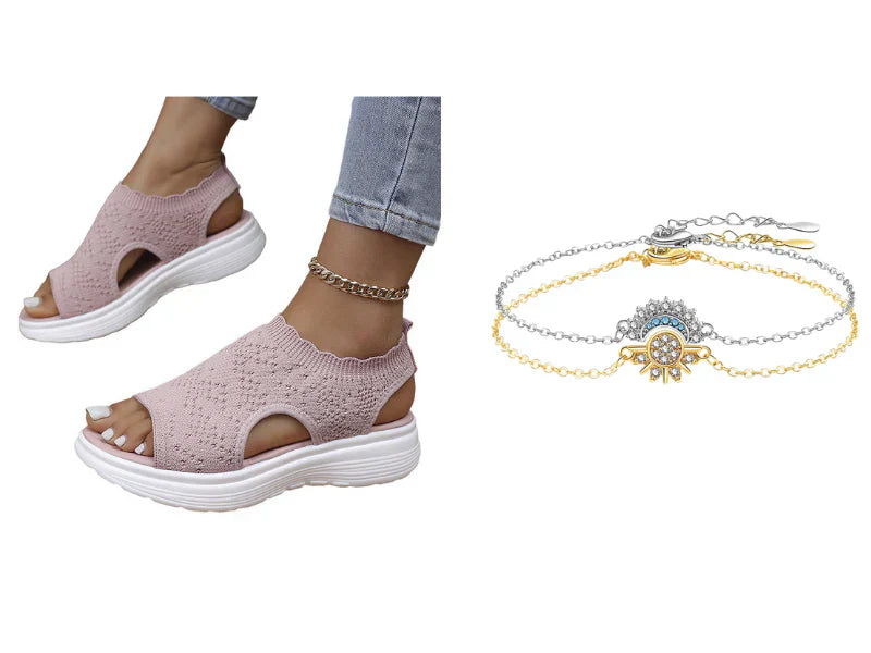 ⏳LAST DAY SALE ONLY ￡12.99!!💐 Women's Breathable Knit Platform Sandals – Air-permeable knit upper, cushioned sole & lightweight comfy summer footwear ✨