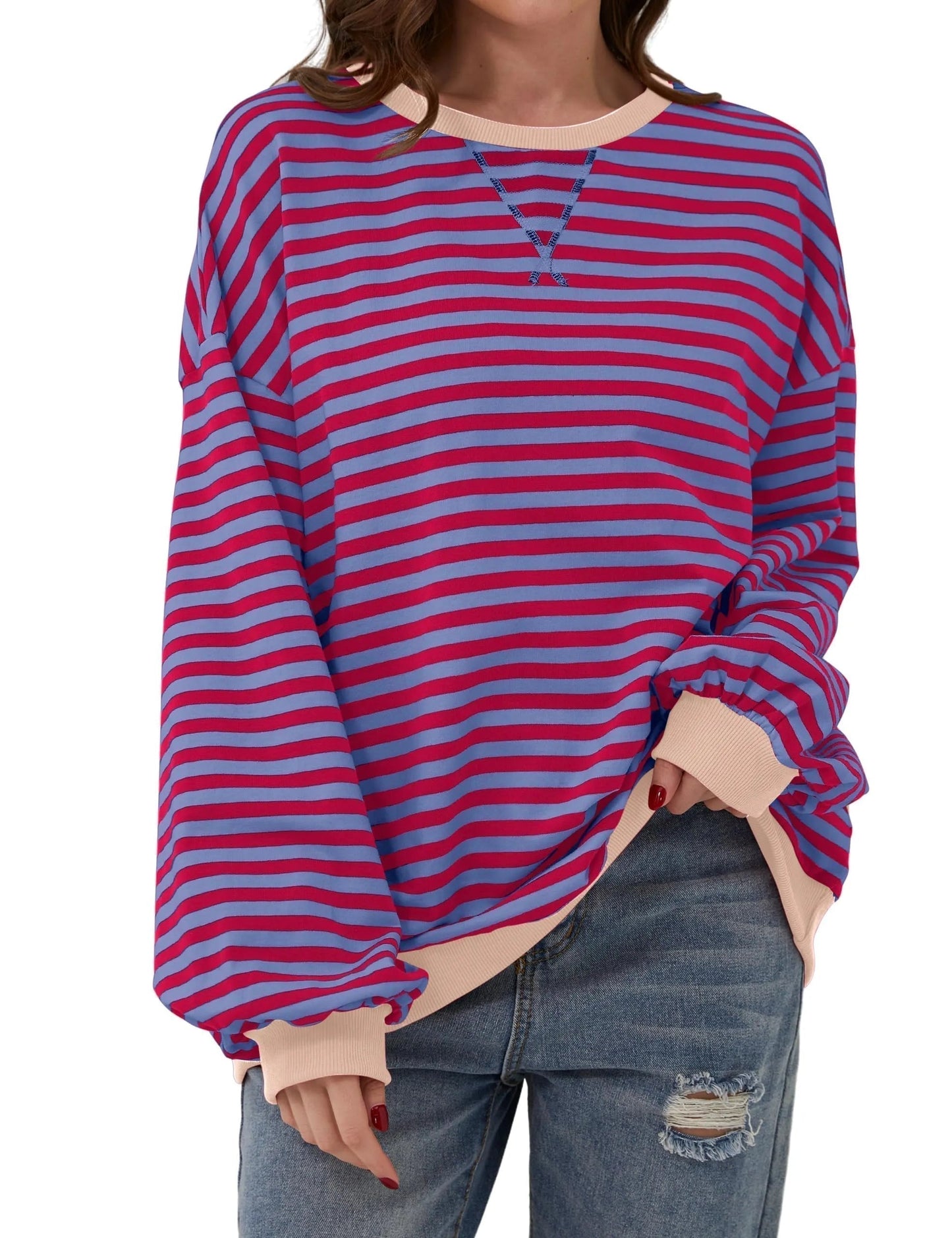 🎁 Hot Sale 49% OFF 🔥Women's Oversized Striped Long Sleeve Pullover