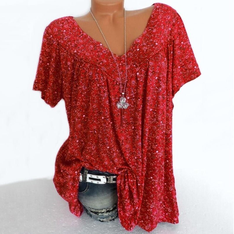 💎 50% OFF! 💎 Spring Floral Short Sleeve T-Shirt – V-Neck, Flowy & Wrinkle-Free for Effortless Summer Style 🌸👗