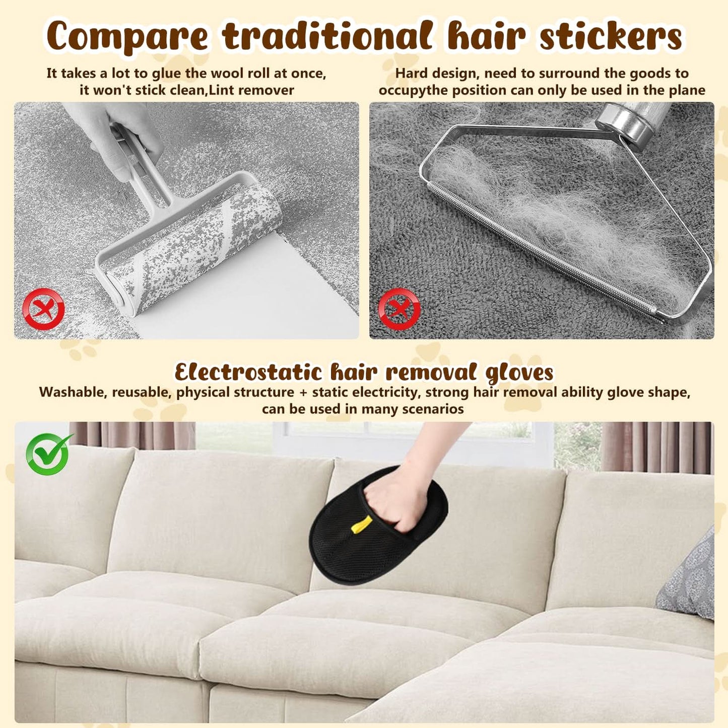 🐾🧤 Pet Hair Remover Electrostatic Gloves – Double-Sided Efficient, Soft Silicone & Washable Reusable (Versatile Home+Car)!