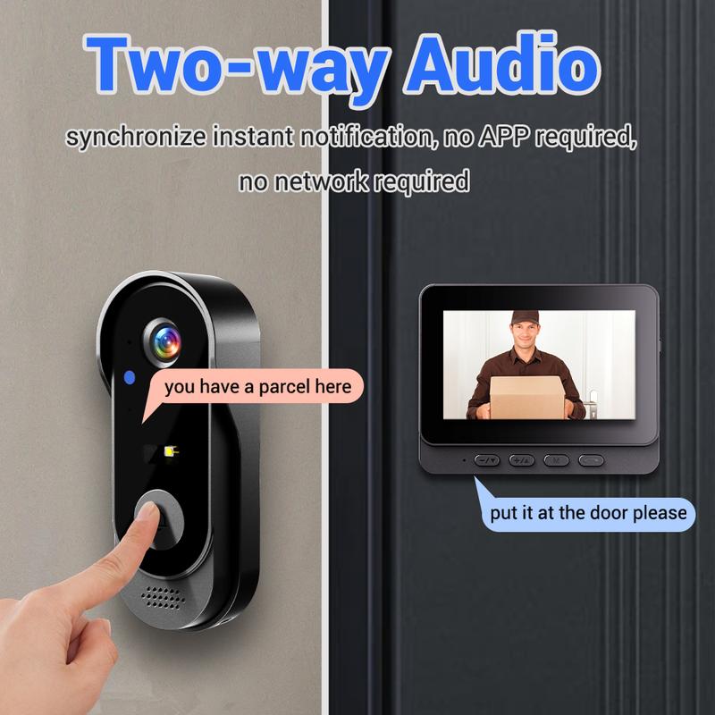 Wireless doorbell camera: 1080P, 170° angle, 4.3-inch screen, IPX65 outdoor waterproof rating, night vision