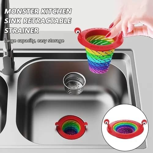 🥳HOT SALE🥳💞50K+ SOLD! Sink Strainer – From £4.99! Monster design, foldable rainbow & large capacity. No more clogs – grab yours! ✅
