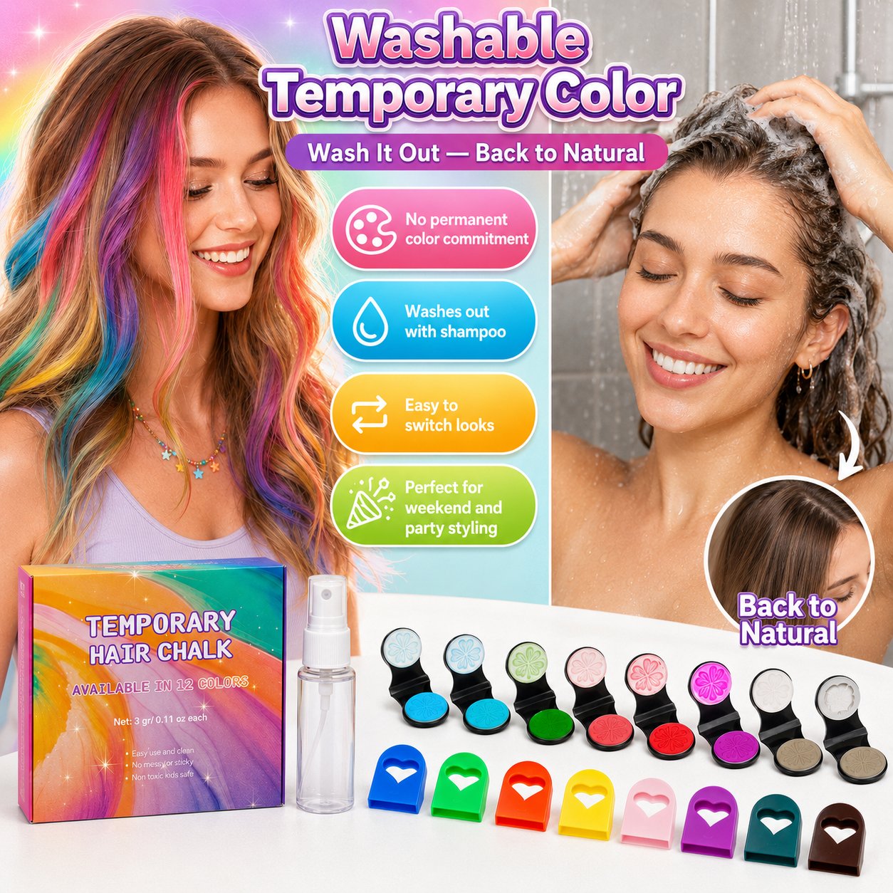 🔥Last Day 57% OFF🌈12-Color Temporary Hair Chalk Applicator Set