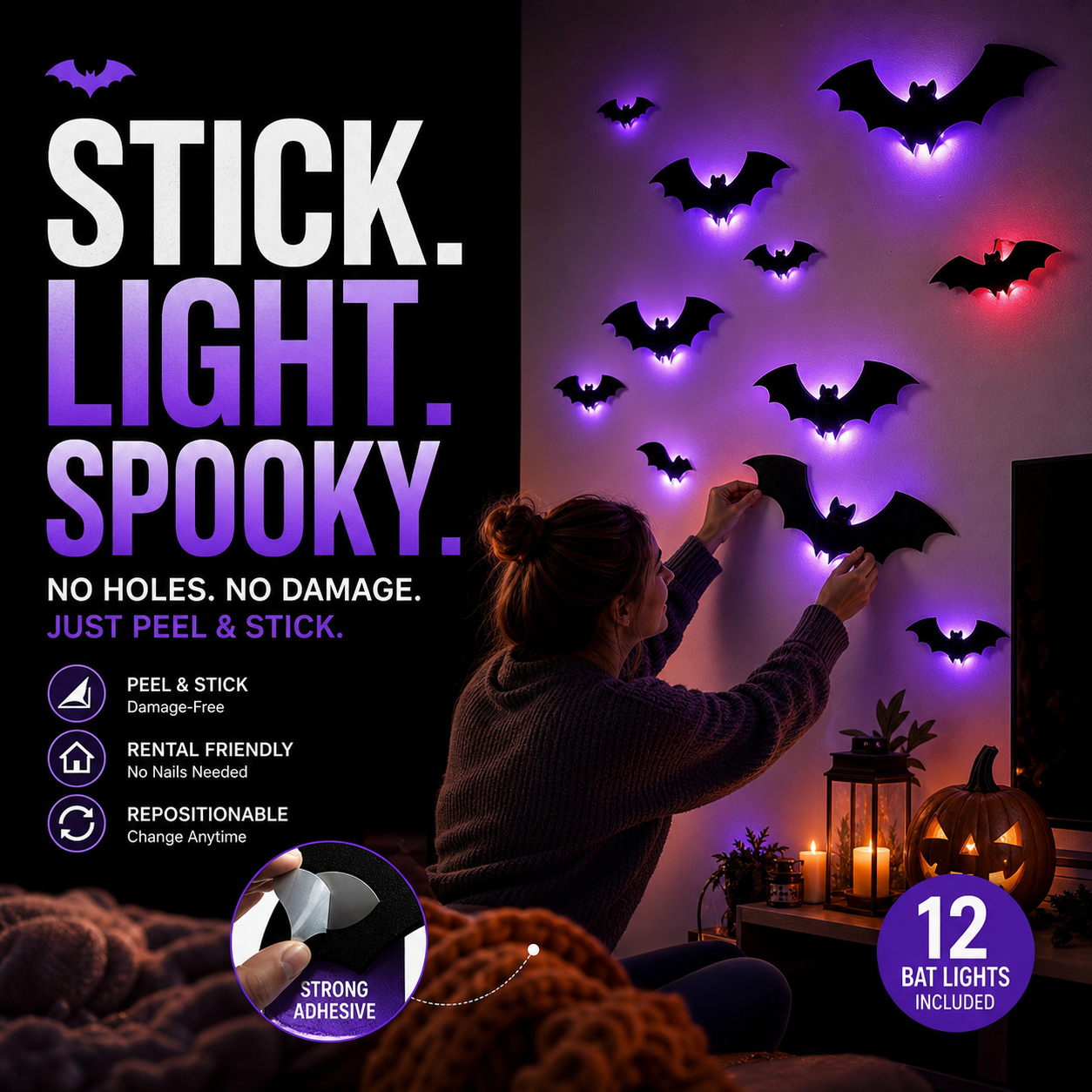 🎃FLASH SALE🎃 3D Bat Decor Stickers Set – 48–128PCS, Reusable, Easy Apply & Remove – Spooky Halloween Vibes! 🦇✨