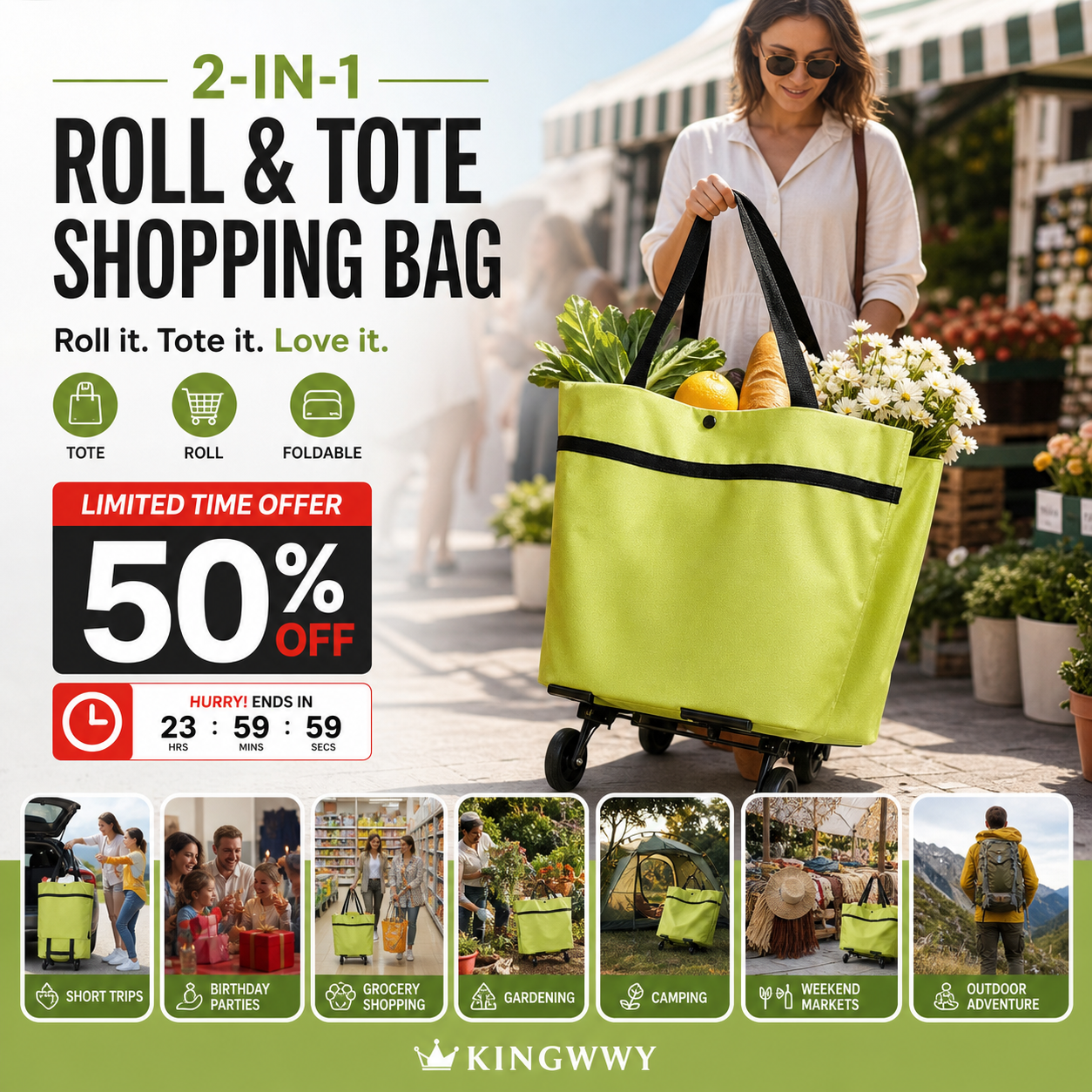 🎉2026 HOT SALE🎉💞100K+ SOLD! Foldable Shopping Cart – From £7.98! 2-in-1 carry & roll, 23L & 600D Oxford. Shop smarter – grab yours! ✅