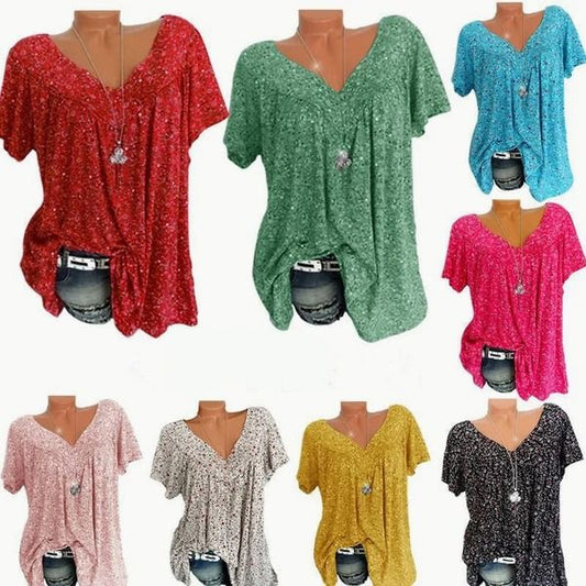 💎 50% OFF! 💎 Spring Floral Short Sleeve T-Shirt – V-Neck, Flowy & Wrinkle-Free for Effortless Summer Style 🌸👗