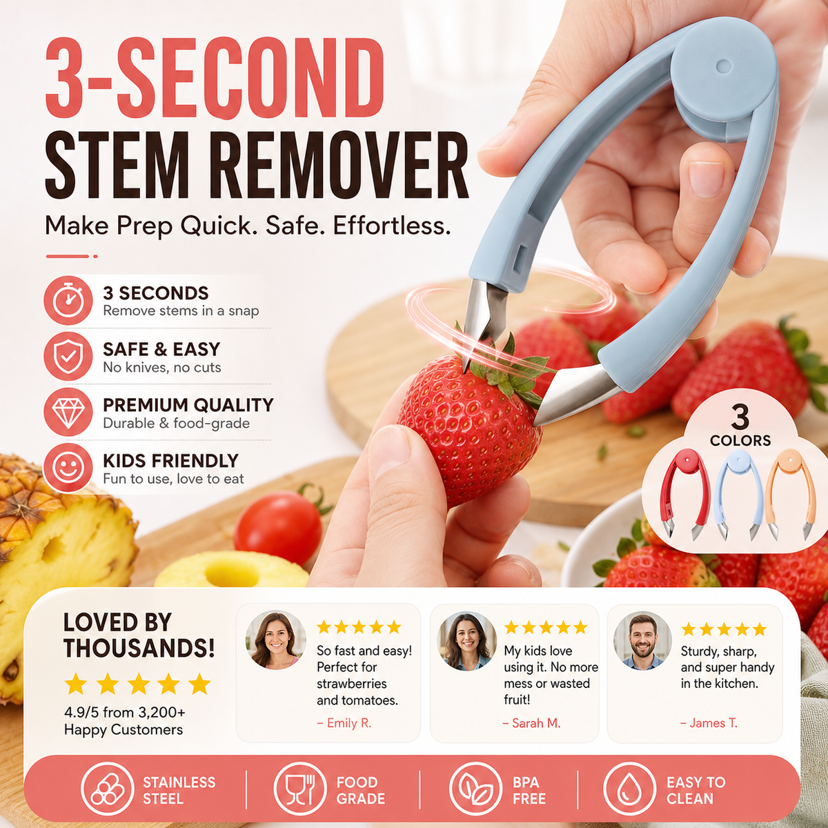🥳HOT SALE🥳💞50K+ SOLD! Fruit Stem Remover – BUY 2 GET 1 FREE! 3-second hulling, food-grade & safe. Prep fast – grab yours! ✅