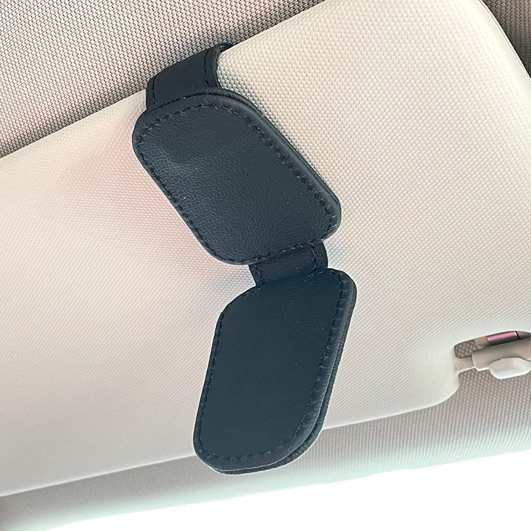 🕶️Magnetic Leather Sunglasses Holder🕶️ – Sun Visor Clip with Multi-Function Storage – Ideal for Glasses, Pens & Cards ⚡