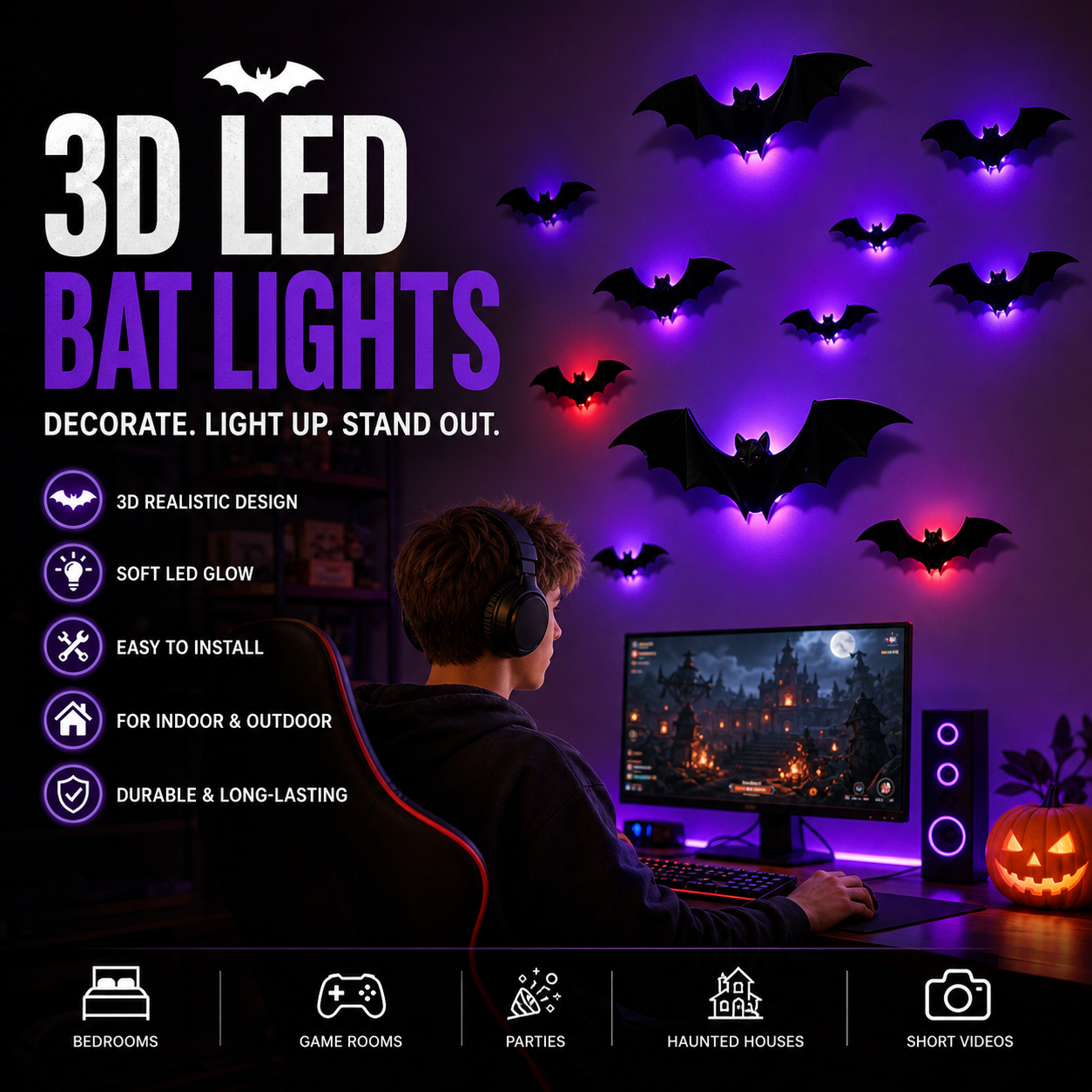 🎃FLASH SALE🎃 3D Bat Decor Stickers Set – 48–128PCS, Reusable, Easy Apply & Remove – Spooky Halloween Vibes! 🦇✨