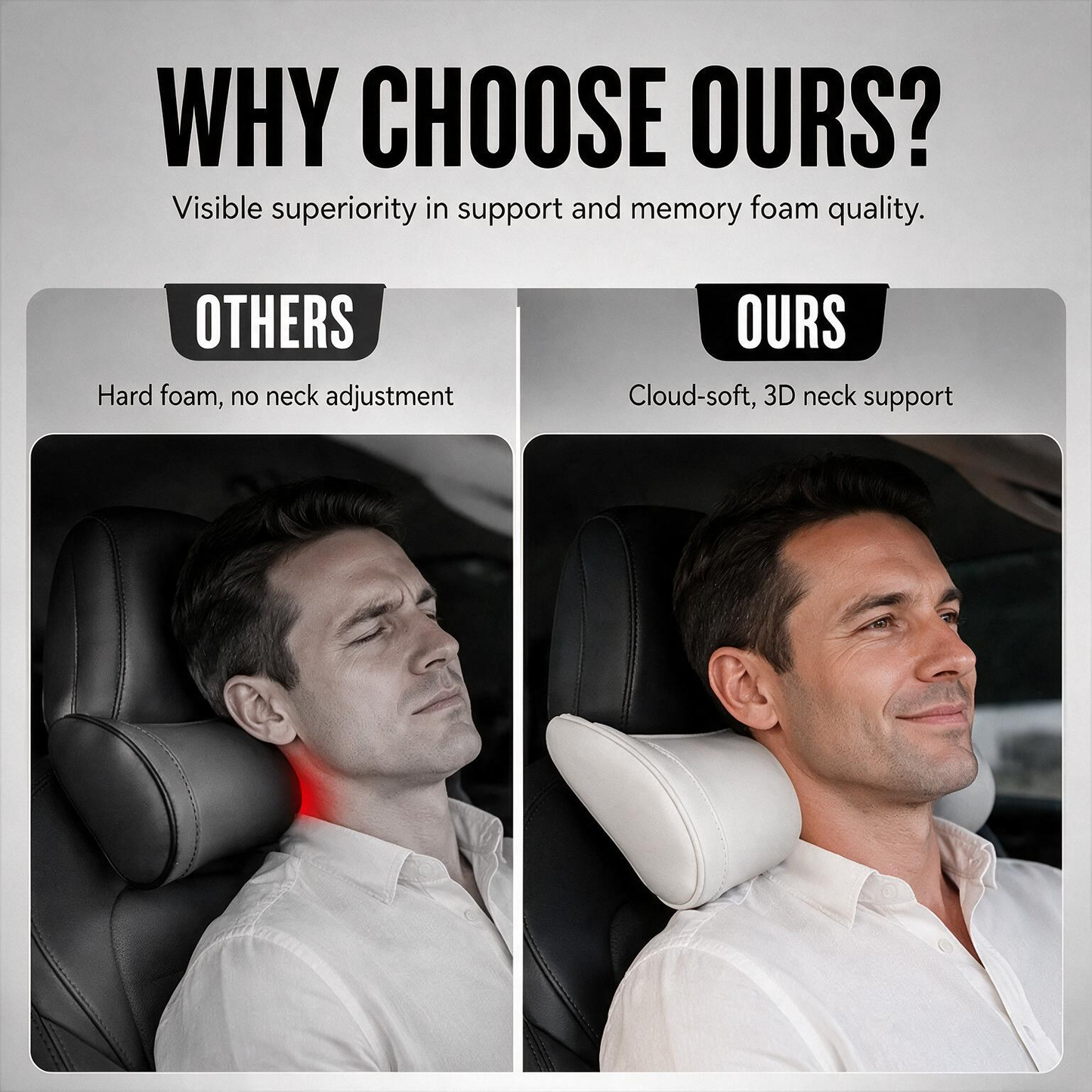 Ergonomic memory foam car headrest pillow