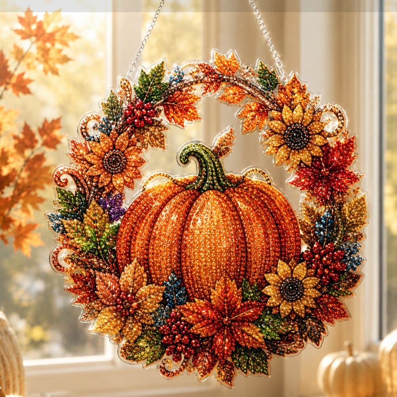 🥳2026 BESTSELLER🥳 Pumpkin Diamond Painting Wreath – Complete DIY Kit, High-Gloss Resin – Wreath Design – Calming Craft & Stunning Decor! 🛡️💨