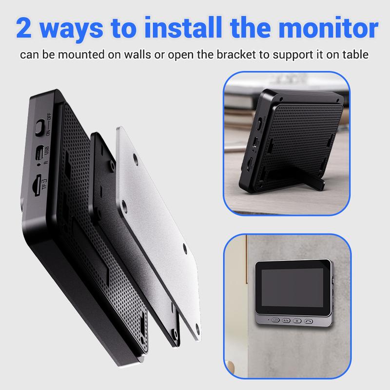 Wireless doorbell camera: 1080P, 170° angle, 4.3-inch screen, IPX65 outdoor waterproof rating, night vision