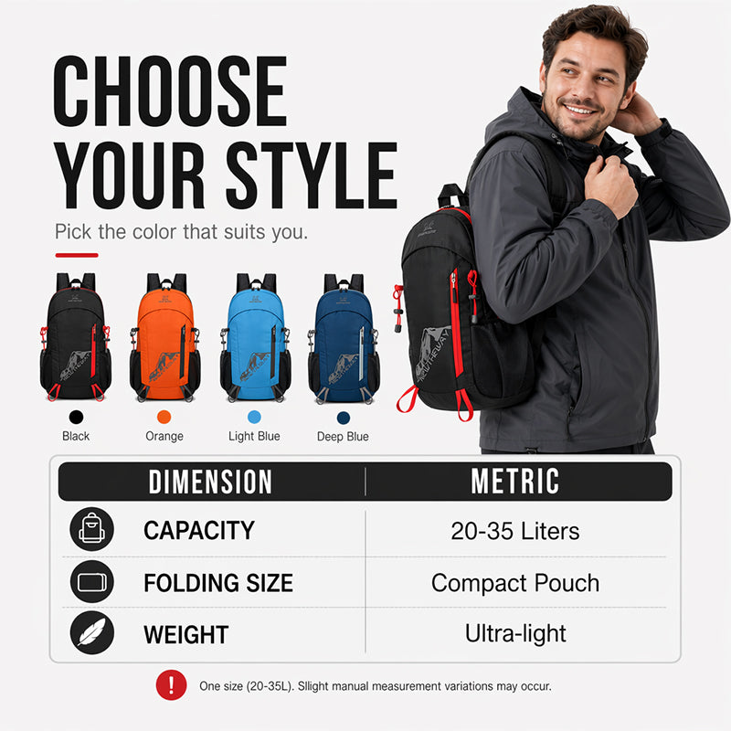 🔥Hot Sale 50% OFF🔥 Ultra-Light Foldable Waterproof Camping Backpack – Under 1lb Tear-Resistant Nylon, Packs Into Own Pocket, for Hiking Travel Camping 🎒