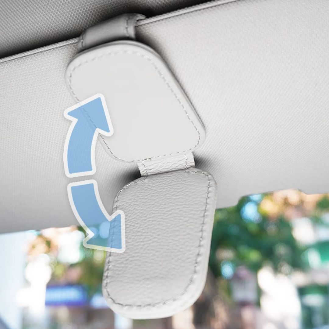 🕶️Magnetic Leather Sunglasses Holder🕶️ – Sun Visor Clip with Multi-Function Storage – Ideal for Glasses, Pens & Cards ⚡