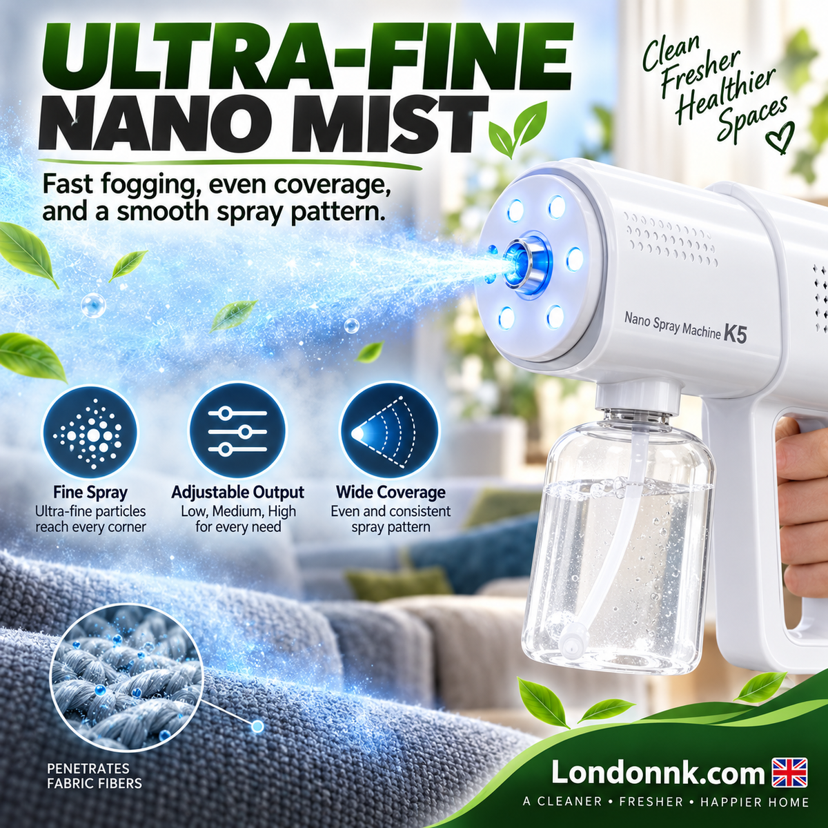 🥳2026 HOT SALE🥳💞50K+ SOLD! 💨🛡️ 50% OFF! Sanitizer Nano Sprayer Gun – ultra-fine nano mist covers surfaces fast, no wiping needed. 380ml large tank lasts longer – less refilling, more protecting. Just point & spray! 🏠✅