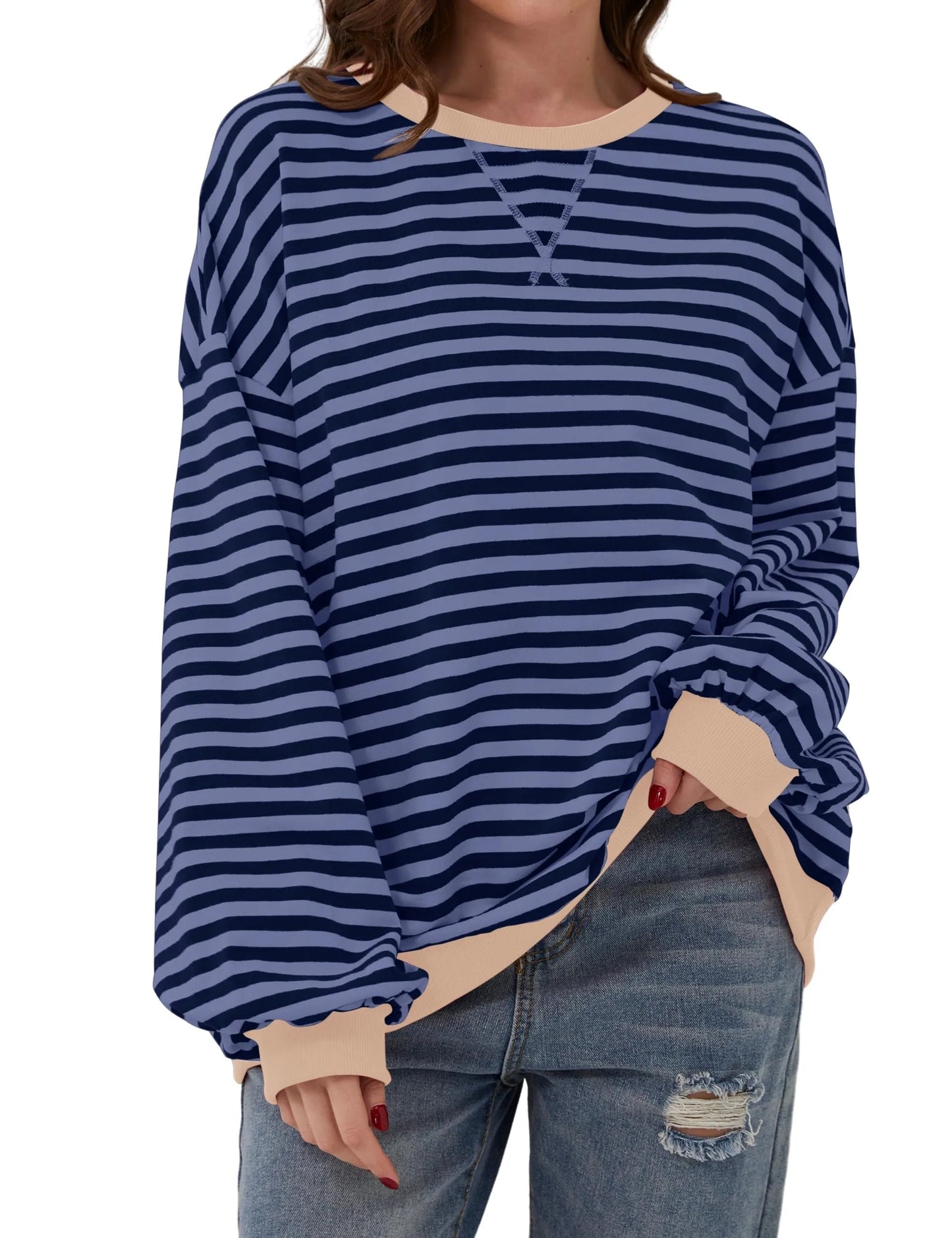 🎁 Hot Sale 49% OFF 🔥Women's Oversized Striped Long Sleeve Pullover