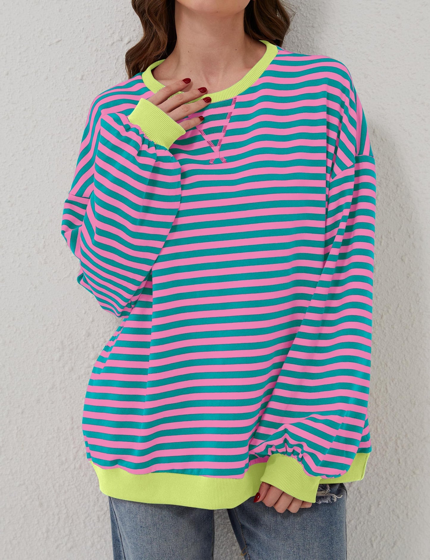 🎁 Hot Sale 49% OFF 🔥Women's Oversized Striped Long Sleeve Pullover
