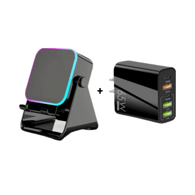 Wireless Induction Speaker 5-in-1 Bluetooth Speaker with Phone Stand,Stereo Sound, 3500mAh Rechargeable, 8 RGB Ambient Light, 360° Adjustable Holder for iPhone/Android/iPad
